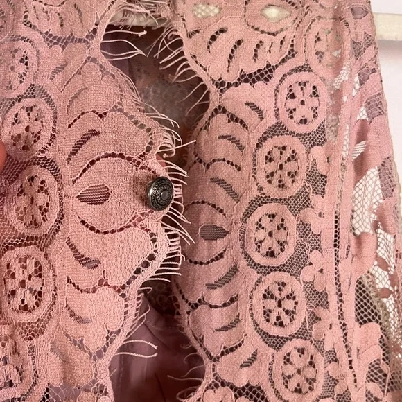 Free People Lace Mini Dress XS Lavender Beige Cottagecore Boho - Picture 7 of 8